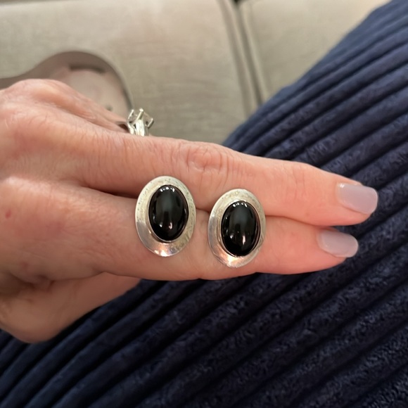 Black Onyx Signed Sterling Silver Native American Earrings - Picture 2 of 7